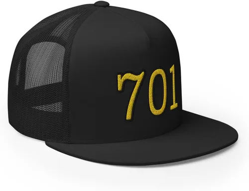 Vista 4 de RIVEMUG 701 Gold JGL Trucker Hat Flat Bill High Crown El Chapo Guzmán Gorra ajustable