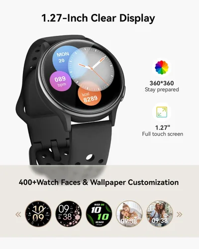 Vista 6 de Reloj inteligente para hombres y mujeres: rastreador de fitness con Bluetooth con pantalla táctil de 1.27 pulgadas, monitor de frecuencia cardíaca