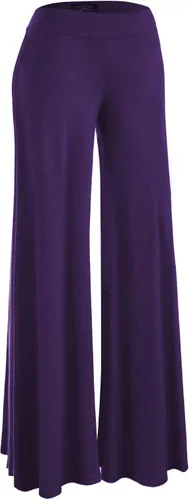 Vista 30 de Made By Johnny Pantalones palazzo elásticos de pierna ancha para mujer, lisos, casuales, cómodos