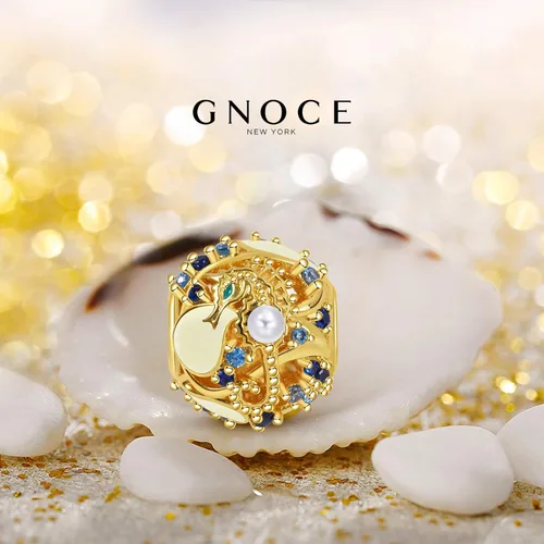 Vista 8 de GNOCE - Abalorio de plata de ley, chapado en oro, con incrustaciones de piedras y perlas, para mujer, niña, esposa, hija