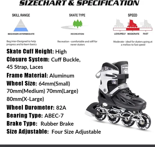 Vista 6 de METROLLER Patines en línea para niñas y niños, mujeres, hombres, 4 tallas ajustables, patines en línea con ruedas que se iluminan, patines