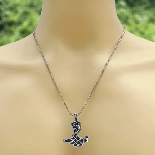 Vista 4 de OhDeal4U Mjölnir Celtic Norse Viking Jewelry Dragon Thor's Hammer Mjolnir Serpent Odin Asgard Thor Asatru Protection Amulet Pewter - Colgante