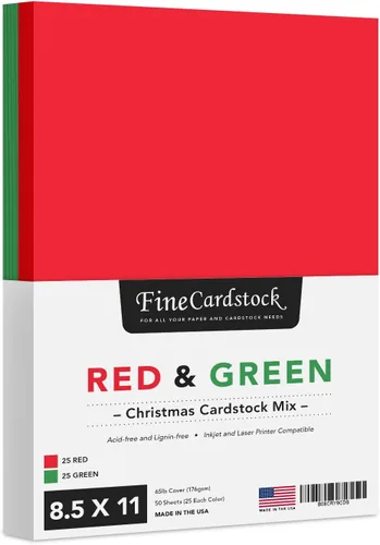 Vista 2 de Papel de Navidad para tarjetas de Navidad, cartulina roja y verde de 8.5 x 11 pulgadas para tarjetas de felicitación, arte y manualidades