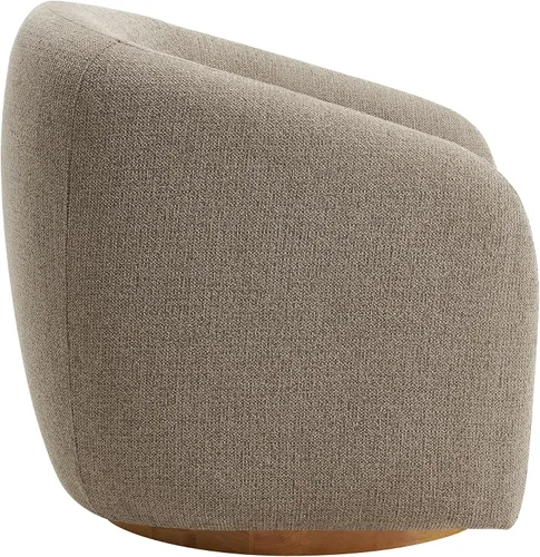 Vista 7 de Modway Holland - Sillón giratorio curvado en color gris pardo – Silla de barril de tela de chenilla con almohada de bola y base de madera – Silla
