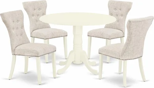 Vista 25 de East West Furniture DLGA3-AWA-03 - Juego de mesa de comedor de 3 piezas que contiene una mesa de cocina redonda con gotas y 2 sillas Parson, 42 x 42