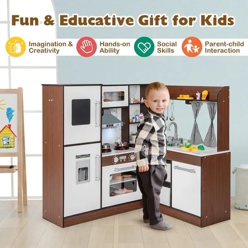 Vista 8 de Costzon Juego de cocina para niños, juego de cocina de juguete de simulación para niños pequeños con luces y sonidos reales, fregadero y grifo