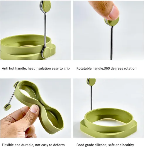 Vista 4 de 5 anillos de huevo con mango para freír huevos, silic1 doble cara para postre, anillos de huevo de silicona Blackstone