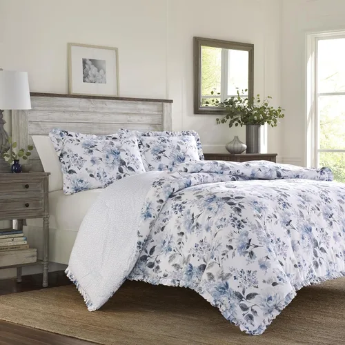 Vista 3 de Laura Ashley Home - Juego de funda de edredón tamaño individual, ropa de cama reversible de algodón con funda a juego, decoración ligera del hogar