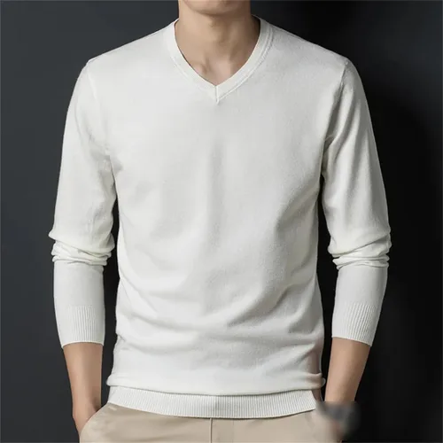 Vista 5 de REHJJDFD Men's Solid Color Casual Pullover Sweaters Men V-Neck Knitted Bottoming Shirt