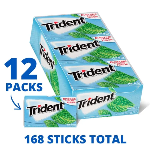 Vista 3 de Trident Goma de mascar sin azúcar, sabor original, 12 paquetes de 14 piezas
