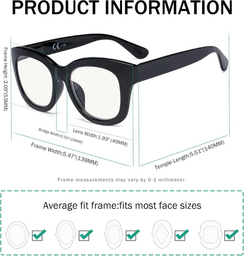 Vista 3 de Eyekepper Lentes de lectura progresivos de gran tamaño para mujer, protección UV, multienfoque, lentes de lectura trifocales Noline - Marco negro