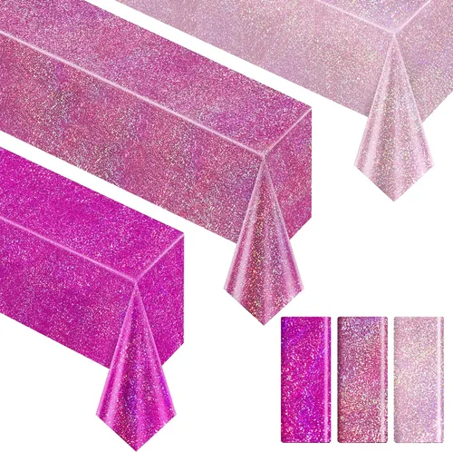Vista 17 de Just Shimmer Mantel holográfico azul claro de 40" x 108" Decoración de fiesta rosa fuerte Día de San Valentín Fiesta de cumpleaños Decoración