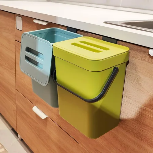 Vista 8 de stonespace Cubo de compost de cocina para encimera, pequeño bote de basura colgante con tapa debajo del fregadero para cocina y baño, cubo de Negro