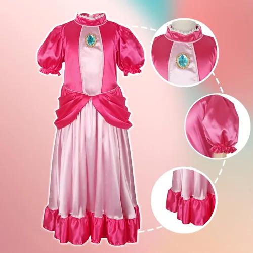 Vista 3 de CICOCI Kids Princess Peach Costume For Girls Dress Pink Jumpsuit for Girls Dress Halloween Costume Cosplay Outfit