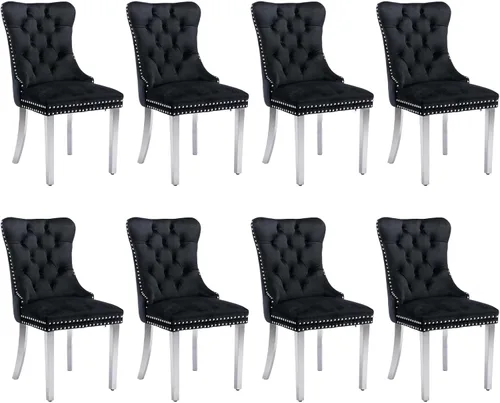 Vista 124 de SoarFlash Juego de 2 sillas de comedor de terciopelo, silla lateral de respaldo alto, silla lateral moderna tapizada de alta gama con botones Beige