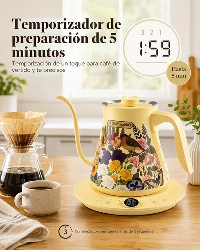 Vista 8 de Olumaramio - Hervidor eléctrico de cuello de cisne de 0.8L/27 onzas, control de temperatura preciso de ± 1 ℉ para verter sobre café y té