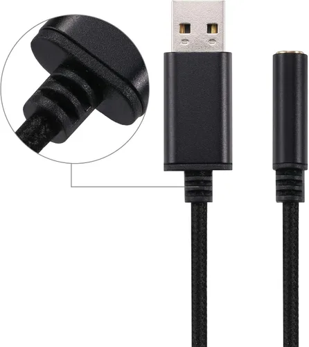 Vista 2 de Cable adaptador de auriculares de audio USB a conector de 0.138 in de 0.6 pies, tarjeta de sonido estéreo externa compatible con auriculares USB a