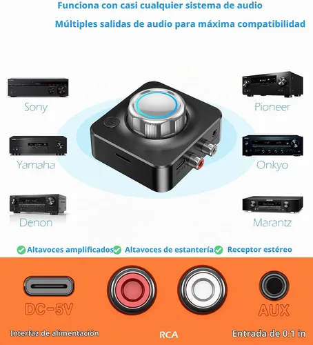 Vista 3 de Receptor Bluetooth para adaptador Bluetooth estéreo para el hogar Bluetooth Audio Receiver for Stereo Receiver & Old Speakers, Optical/COAXIAL/AUX