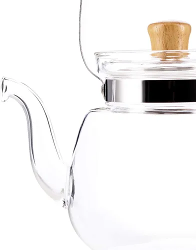 Vista 3 de Yama - Hervidor de agua chino de 40 onzas, tetera de vidrio borosilicato con mango de bambú y rejilla de calefacción de acero inoxidable, vidrio