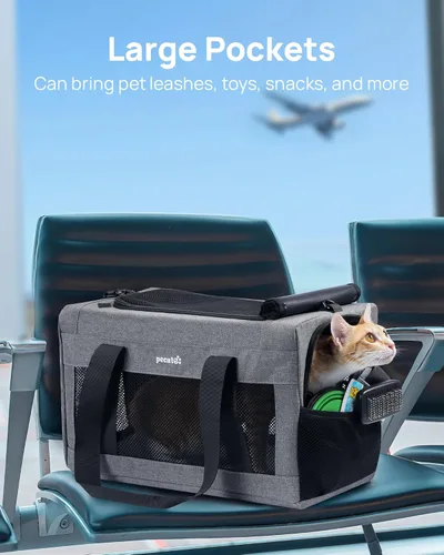 Vista 6 de Transportador de gatos aprobado por aerolíneas, transportador de mascotas de lado suave, transportador portátil para perros con estructura estable