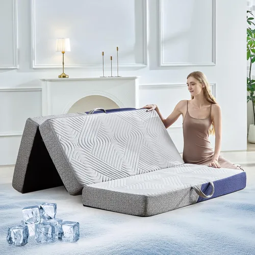 Vista 13 de Colchón plegable refrescante, colchón de espuma viscoelástica de 4 pulgadas con efecto transpirable en frío, colchón triple para cama Murphy, cama