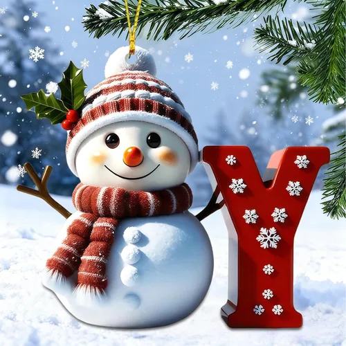 Vista 29 de Adornos de muñeco de nieve de Navidad, linda decoración de árbol de Navidad en forma de letra personalizada colgante, adorno colgante de bricolaje