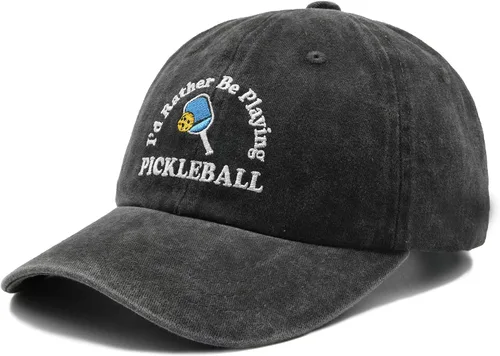 Vista 2 de Sombrero de pickleball, regalo de pickleball para hombres y mujeres, gorra de béisbol bordada ajustable con la frase "I'd Rather Be Playing