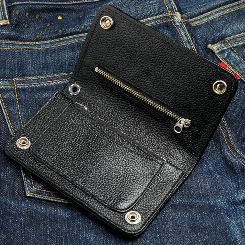 Vista 6 de Billetera mediana de cuero de vaca genuino, Negro, L, Cartera