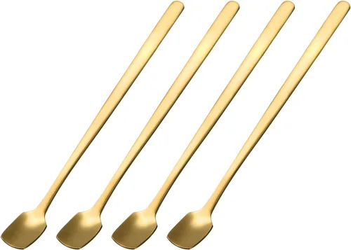 Vista 11 de uxcell Cuchara agitadora de acero inoxidable, 4 cucharas de mango largo de 6 pulgadas para mezclar, cucharas cuadradas para agitar, cucharas de Negro