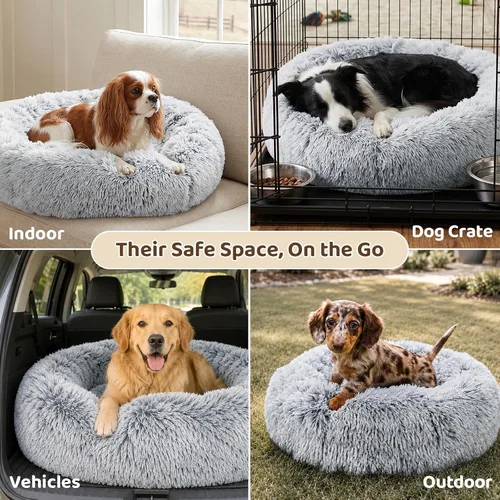 Vista 6 de JOLLYVOGUE - Cama para perros y gatos, cama relajante y antiestrés para mascotas y perros pequeños, cojín esponjoso en forma de dona para mascotas
