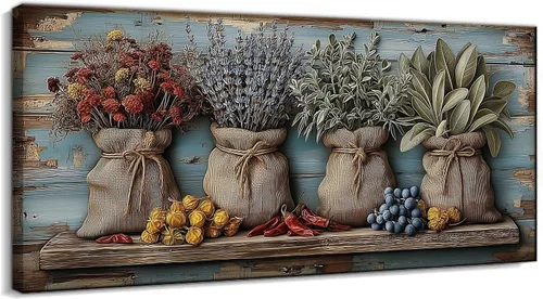Vista 20 de TIMUBA Decoración de pared de cocina de granja, arte de pared de cocina con texto en inglés "Bless This Home and All Who Enter Kitchen Blessing