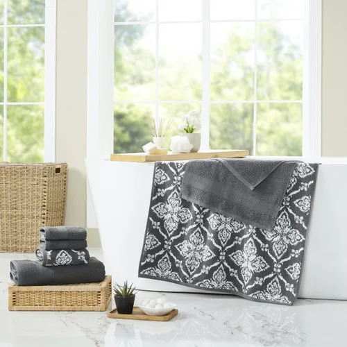 Vista 2 de Modern Threads Amaris - Juego de 6 toallas reversibles de jacquard teñido con hilo, toallas de baño, toallas de mano y paños de lavado