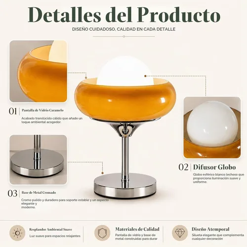 Vista 5 de Lámpara de mesa de cristal naranja quemado con huevo de tarta de huevo, luz de escritorio cromada con pantalla de globo, accesorio de iluminación
