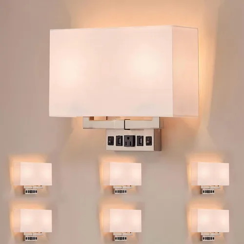 Vista 10 de LEDMyplace - Aplique de pared LED de 2 luces, apliques para sala de estar con puertos USB y tomacorriente, apliques de latón, base E26, acabado