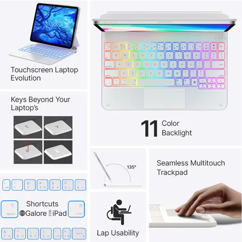 Vista 3 de typecase Funda de teclado para iPad Air 11 y iPad Pro 11 (4ª, 3ª, 2ª, 1ª generación), teclado mágico para iPad Air 5ª/4ª generación, funda