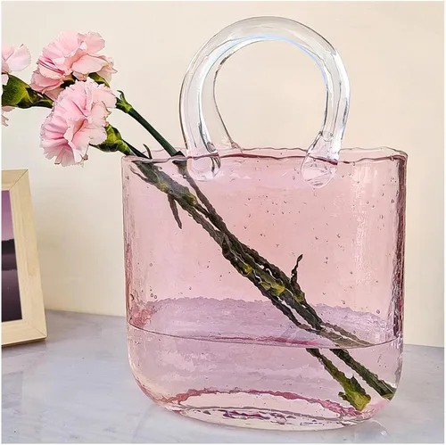 Vista 9 de Florero para flores, florero con asas, florero de cristal, bolsa de cristal, único para centros de mesa, decoración de mesa, decoración de boda