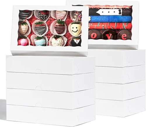 Vista 8 de 4 piezas 10 x 7 x 2.5 pulgadas Cajas de panadería para galletas con ventana, cajas para pasteles de chocolate, macarrones, cajas transparentes