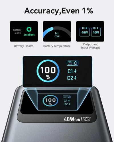 Vista 3 de MOKiN Cargador portátil de carga rápida de 40 W para Samsung iPhone Android, 10000 mAh 3 en 1 banco de energía con enchufe de pared, cable USB-C