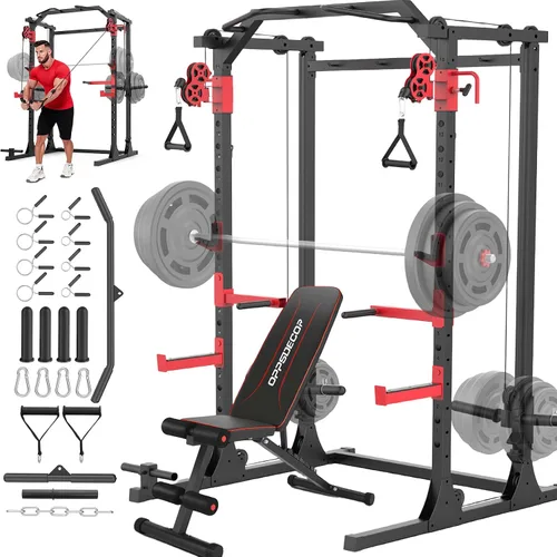 Vista 10 de OPPSDECOR Power Cage, 2000LBS Squat Rack with Dual Pulley Cable Crossover System, Multifunctional Power Rack with More Training Attachments for Home