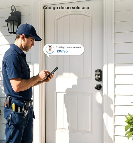 Vista 6 de Veise Cerradura de puerta de entrada sin llave con 2 perillas, cerrojo electrónico retroiluminado con asa, bloqueo automático, códigos únicos, Negro