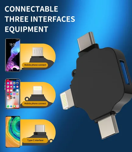 Vista 6 de Adaptador OTG USB a Lightning Micro USB tipo C (3 en 1) compatible con Samsung LG Apple iPhone15 14 13 12 Pro Max Plus iPad Air Mini cámara lector
