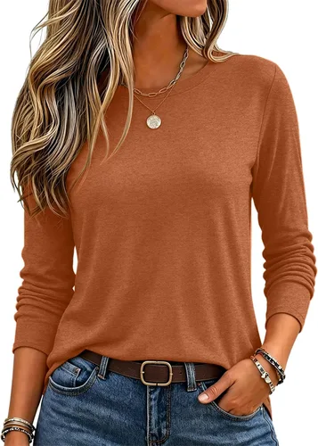 Vista 38 de Zeagoo Paquete de 3 camisetas de manga larga para mujer, estilo casual, suave, cuello redondo, básicas, ropa de otoño Z Rayas Azul 273