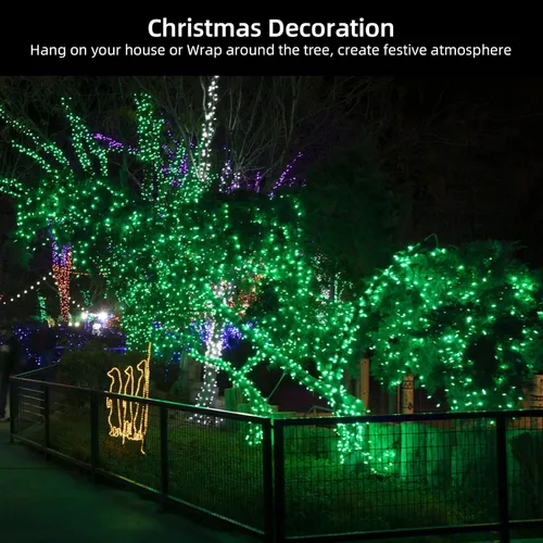Vista 6 de Guirnalda de luces verdes de alambre verde de 19.6 pies, 100 luces incandescentes de Navidad