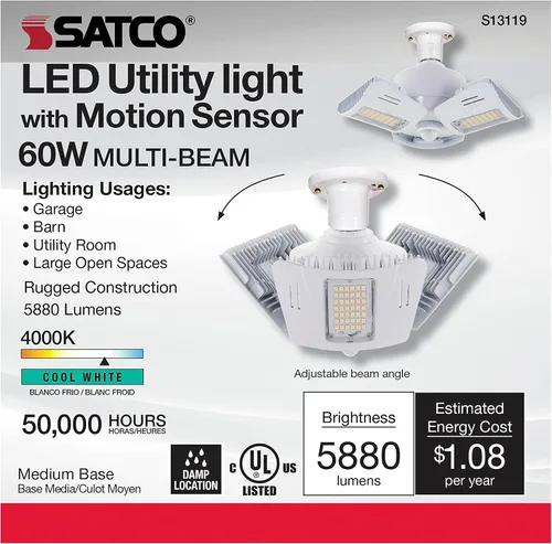 Vista 7 de Satco S13119 60W/LED/UTL/MB/4000K/MOTION, blanco