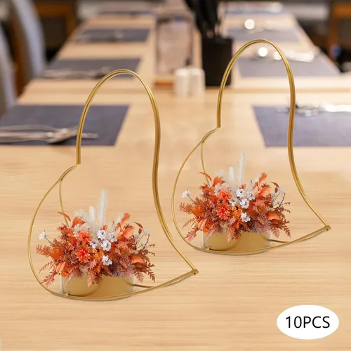 Vista 3 de 10 piezas de jarrones dorados centros de mesa de boda de metal geométrico melocotón corazón cestas para hogares, restaurantes, terrazas, cafeterías