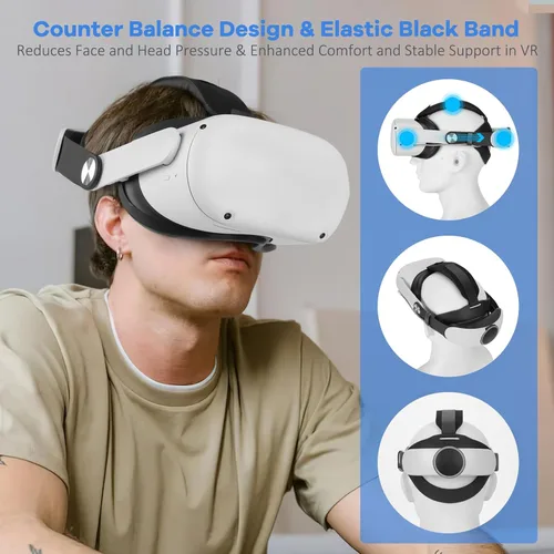 Vista 5 de Hurra Head Strap with Battery for Oculus Quest 2, 10000mAh Fast Charging Battery Pack Extend 8H Playtime, Adjustable Elite Strap Replacement with