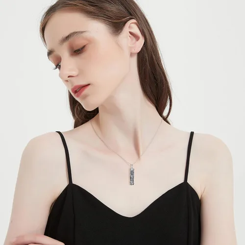 Vista 51 de Collar con colgante de urna de cenizas de cremación y árbol de la vida para mujer, plata de ley US1