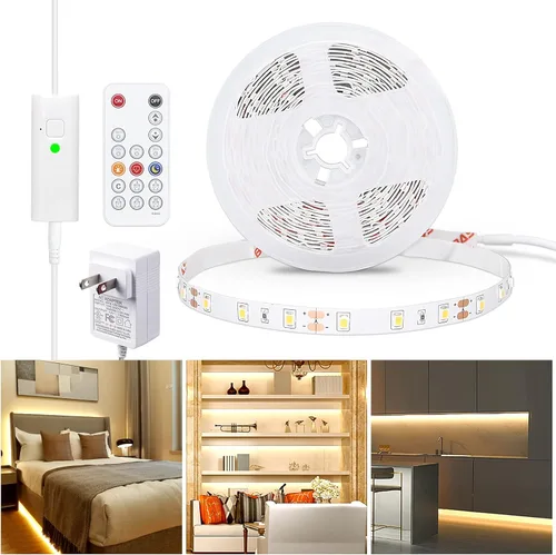 Vista 11 de WOBANE - Tira de luces LED blancas, kit de tira de luz LED regulable, 16.4 pies de luces en cinta flexible para dormitorio, cocina, debajo