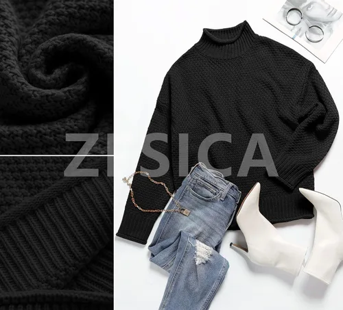 Vista 4 de ZESICA Women's 2023 Turtleneck Batwing Sleeve Loose Oversized Chunky Knitted Pullover Sweater Jumper Tops