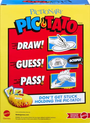 Vista 6 de Mattel Games Pictionary Pic-Tato - Juego de dibujo con 'Hot Potato' que habla y reproduce música, incluye marcadores y tablas borrables, 3-8